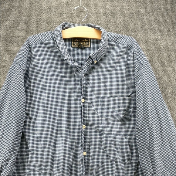 Abercrombie & Fitch Men's Button-Down Shirt Blue White Large Long Sleeve Check - Picture 3 of 12